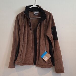 Columbia Brown Fleece Jacket with Black Trim Womens Large Nwt